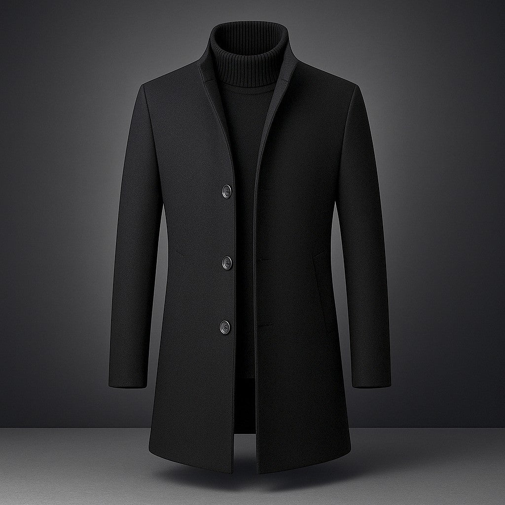Men's Cashmere-Blend Tailored Coat in Black - product view | Hensley London