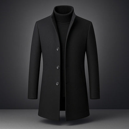 Men's Cashmere-Blend Tailored Coat in Black - product view | Hensley London