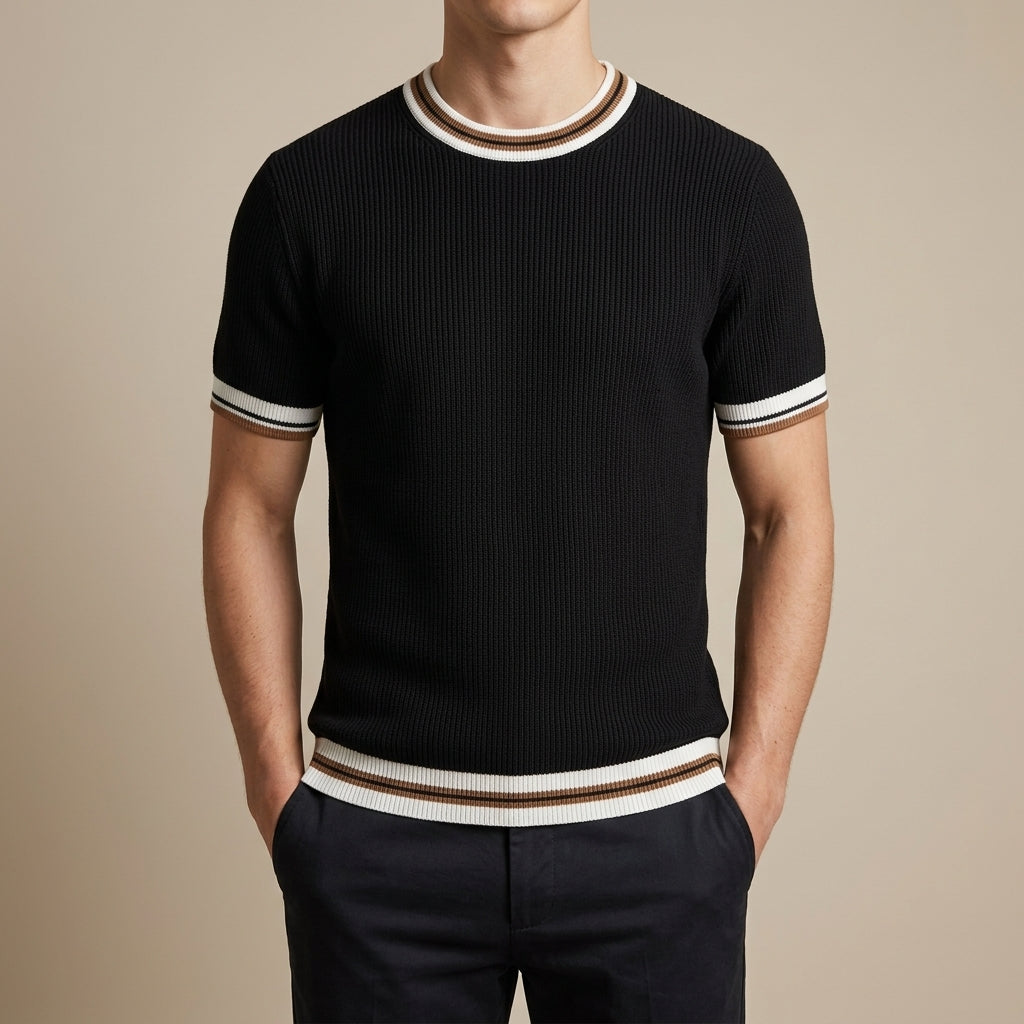 Men's Ribbed Knit Crewneck T-Shirt – detail view | Hensley London