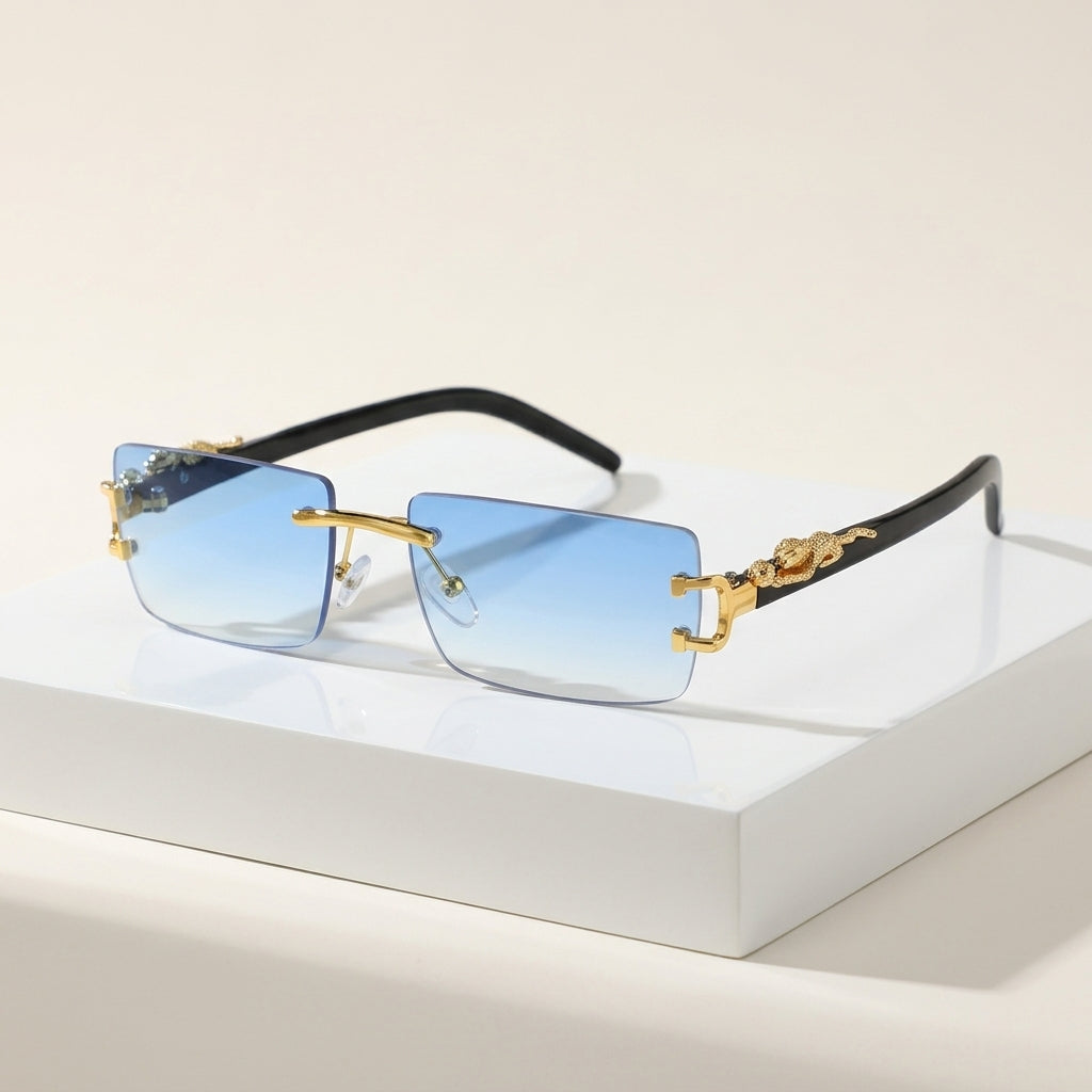 Women's Rimless Rectangle Sunglasses – front view | Hensley London