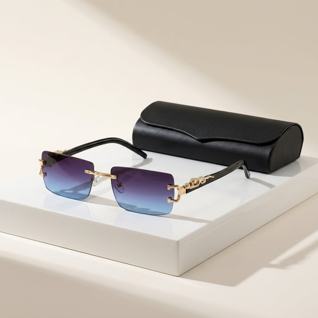 Women's Rimless Rectangle Sunglasses – side view | Hensley London