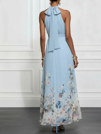 Women's Floral Halter Neck A-Line Maxi Dress – detail view | Hensley London