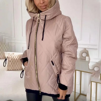 Women's Quilted Hooded Zip-Front Jacket in Pink – product view 1 | Hensley London
