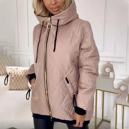 Women's Quilted Hooded Zip-Front Jacket in Pink – product view 1 | Hensley London