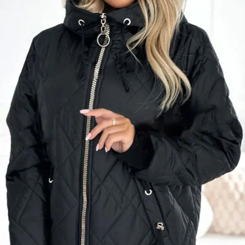 Women's Quilted Hooded Zip-Front Jacket in available colours – product view 2 | Hensley London