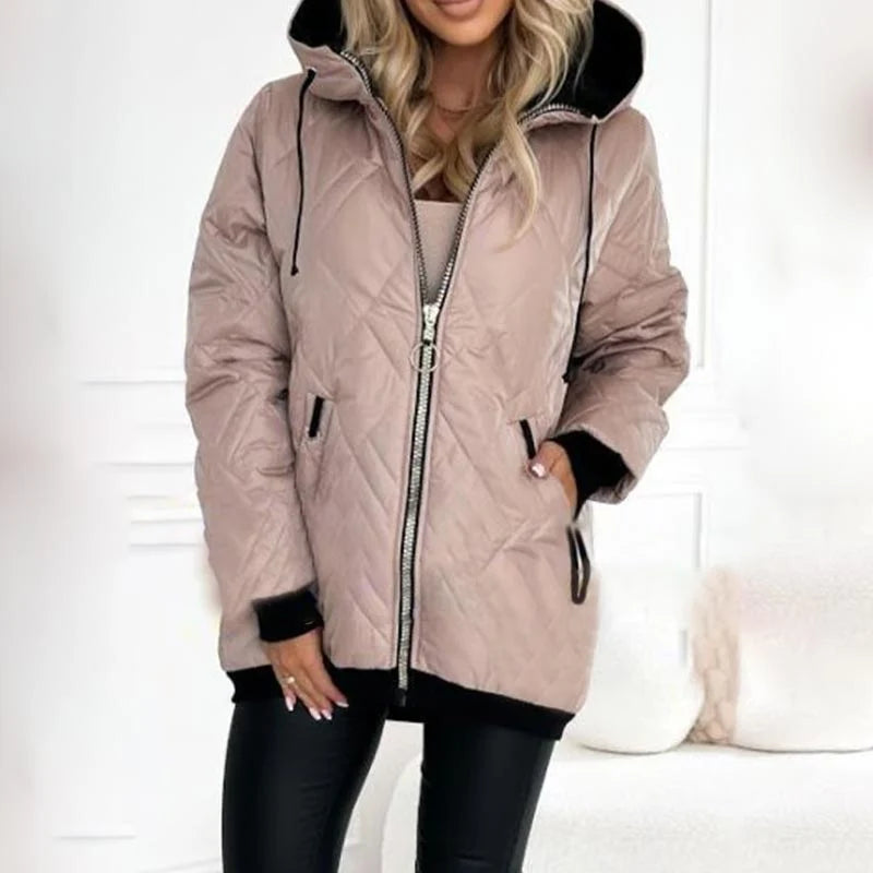 Women's Quilted Hooded Zip-Front Jacket in available colours – product view 3 | Hensley London