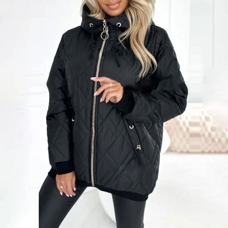Women's Quilted Hooded Zip-Front Jacket in Black – product view 6 | Hensley London