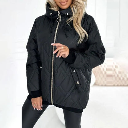 Women's Quilted Hooded Zip-Front Jacket in Black – product view 6 | Hensley London
