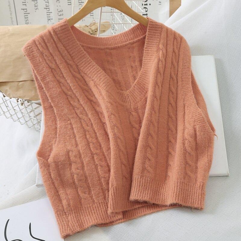 Knitted Sleeveless V-Neck Sweater Vest 13