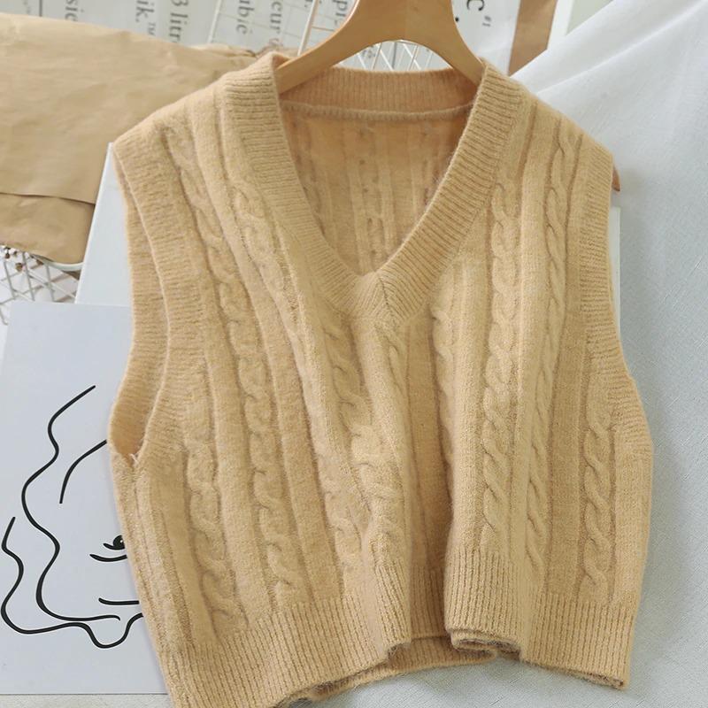 Knitted Sleeveless V-Neck Sweater Vest 17