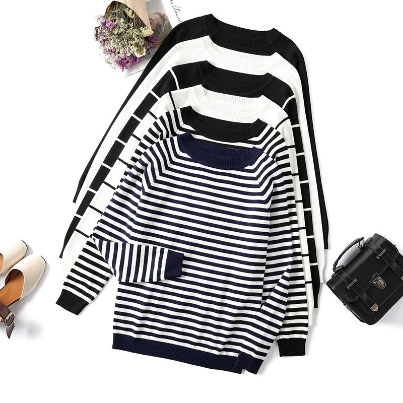 Knitted Striped Long Sleeve Pullover Sweaters 5