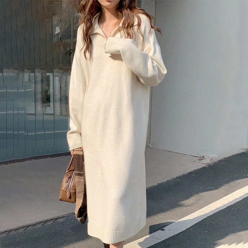 Knitted Thick and Warm Full Sleeve Loose Sweater Dresses 0