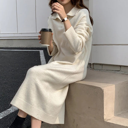 Knitted Thick and Warm Full Sleeve Loose Sweater Dresses 1