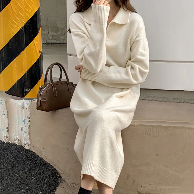 Knitted Thick and Warm Full Sleeve Loose Sweater Dresses 2