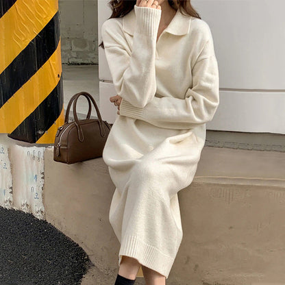 Knitted Thick and Warm Full Sleeve Loose Sweater Dresses 2