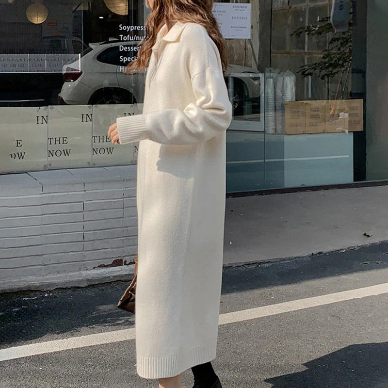 Knitted Thick and Warm Full Sleeve Loose Sweater Dresses 3