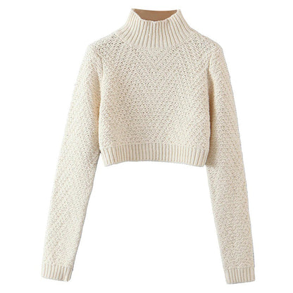 Knitted Turtleneck Long Sleeve Pullover Crop Top Sweaters 5