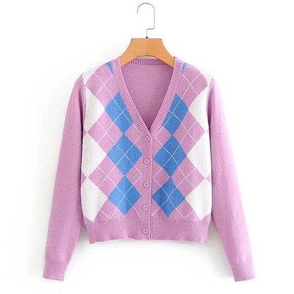 Korean Style Plaid Cardigan Sweater 4