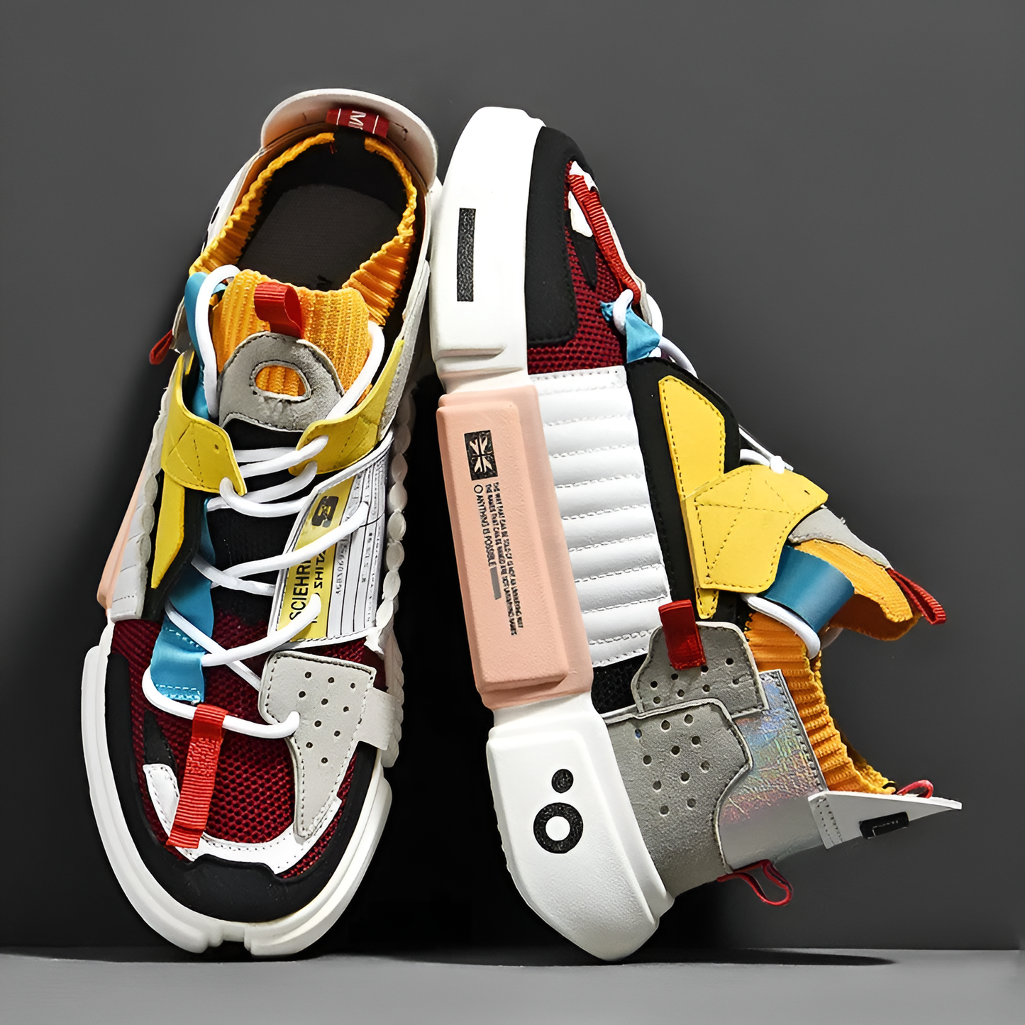 Men's Leather & Mesh Color-Block Sneakers – side view | Hensley London