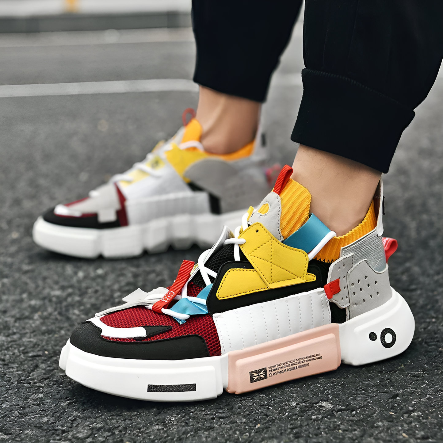 Men's Leather & Mesh Color-Block Sneakers – angled view | Hensley London