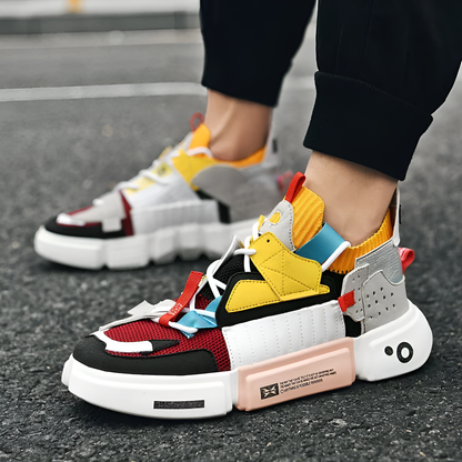 Men's Leather & Mesh Color-Block Sneakers – angled view | Hensley London