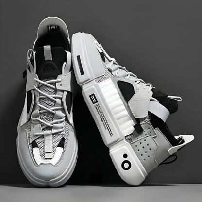 Men's Leather & Mesh Color-Block Sneakers – top view | Hensley London