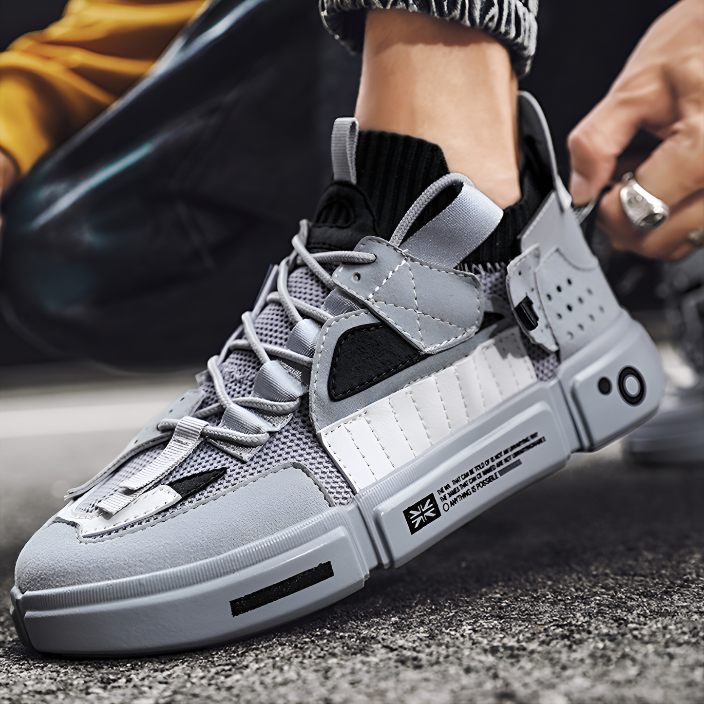 Men's Leather & Mesh Color-Block Sneakers – sole detail | Hensley London