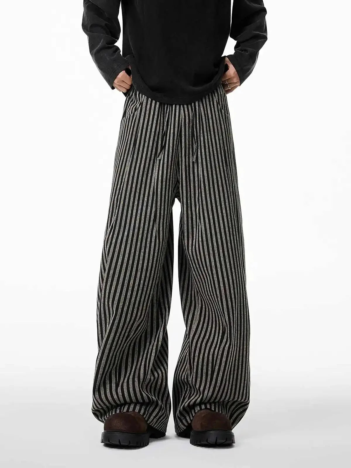 Women's Pinstripe Balloon Trousers with Drawstring Waist in available colours – product view 3 | Hensley London