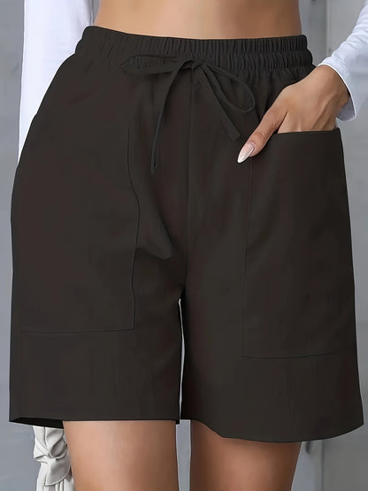 Women's Breathable Cotton Casual Shorts in Black – front view | Hensley London