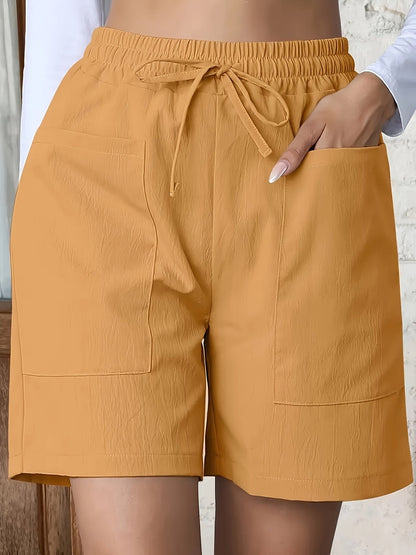 Women's Breathable Cotton Casual Shorts in Ginger – front view | Hensley London