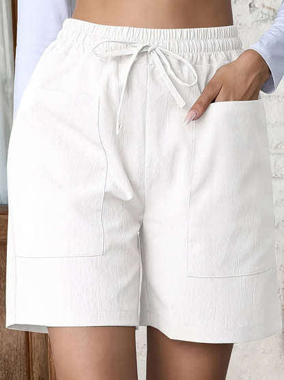 Women's Breathable Cotton Casual Shorts in White – front view | Hensley London