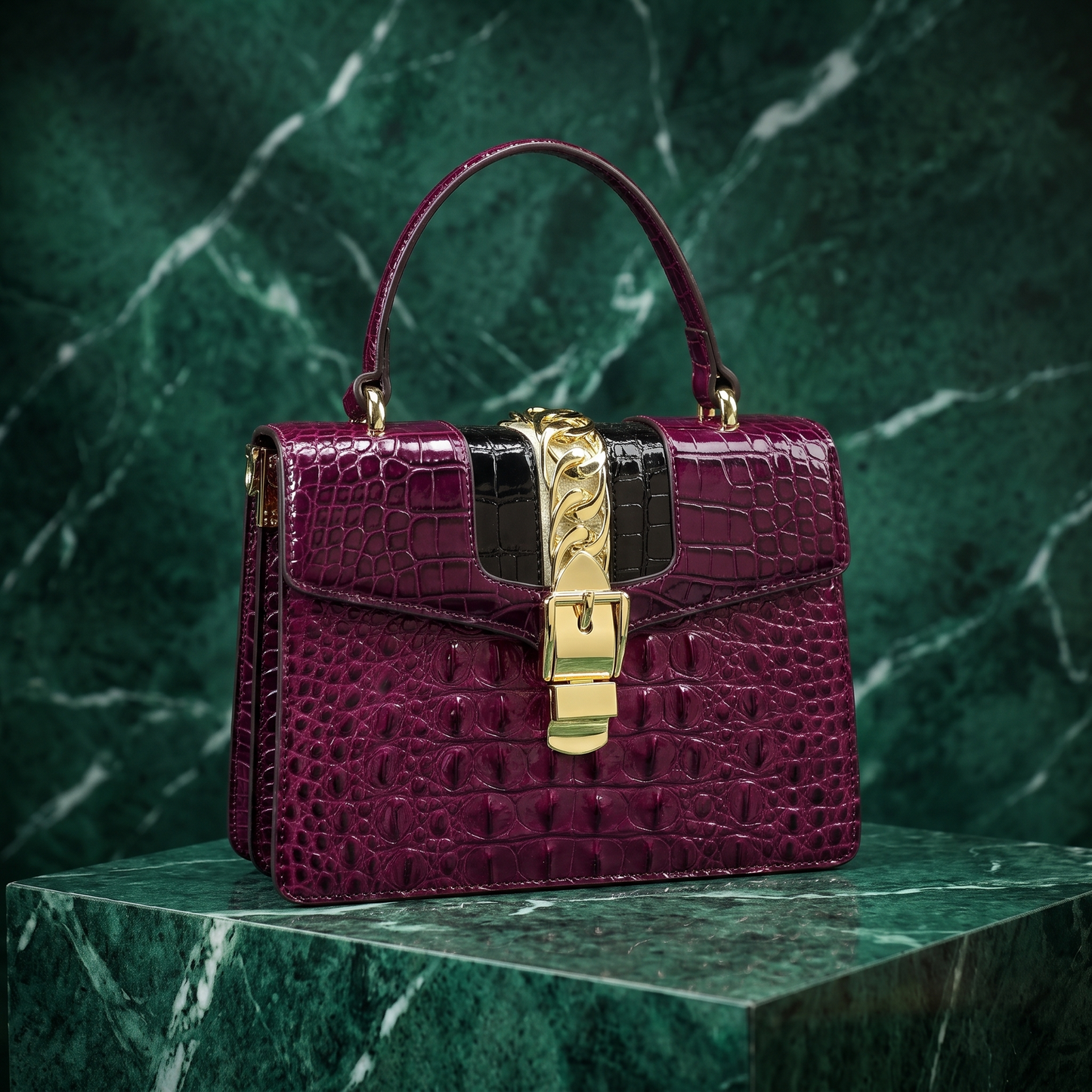Women's Croc-Embossed Leather Handbag – Polished Gold Hardware