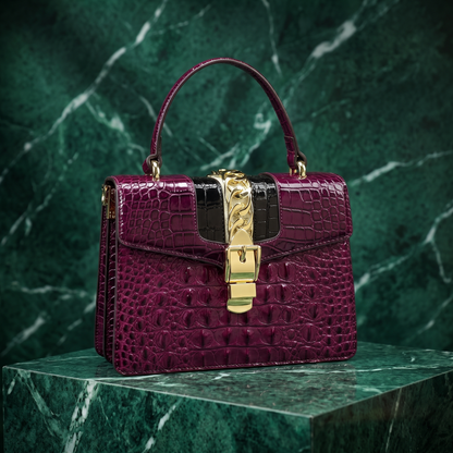 Women's Croc-Embossed Leather Handbag – Polished Gold Hardware