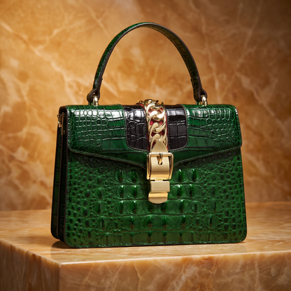 Women's Croc-Embossed Leather Handbag – Polished Gold Hardware