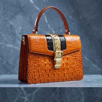 Women's Croc-Embossed Leather Handbag – Polished Gold Hardware