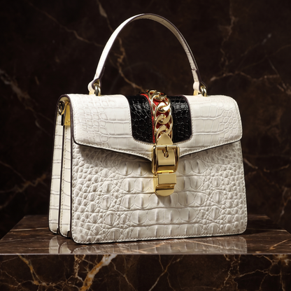 Women's Croc-Embossed Leather Handbag – Polished Gold Hardware