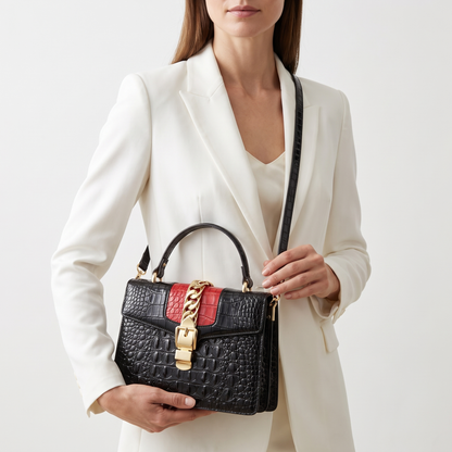 Women's Croc-Embossed Leather Handbag – Polished Gold Hardware