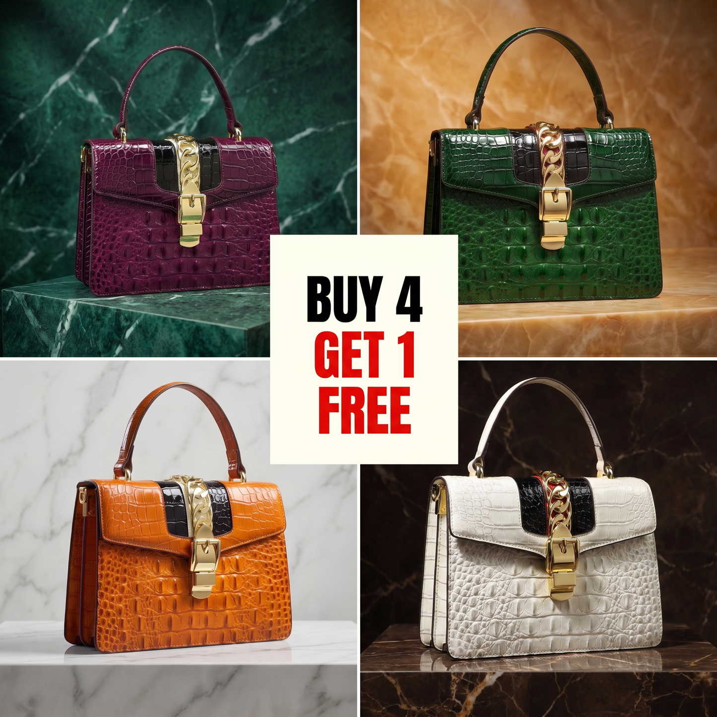 Women's Croc-Embossed Leather Handbag – Polished Gold Hardware