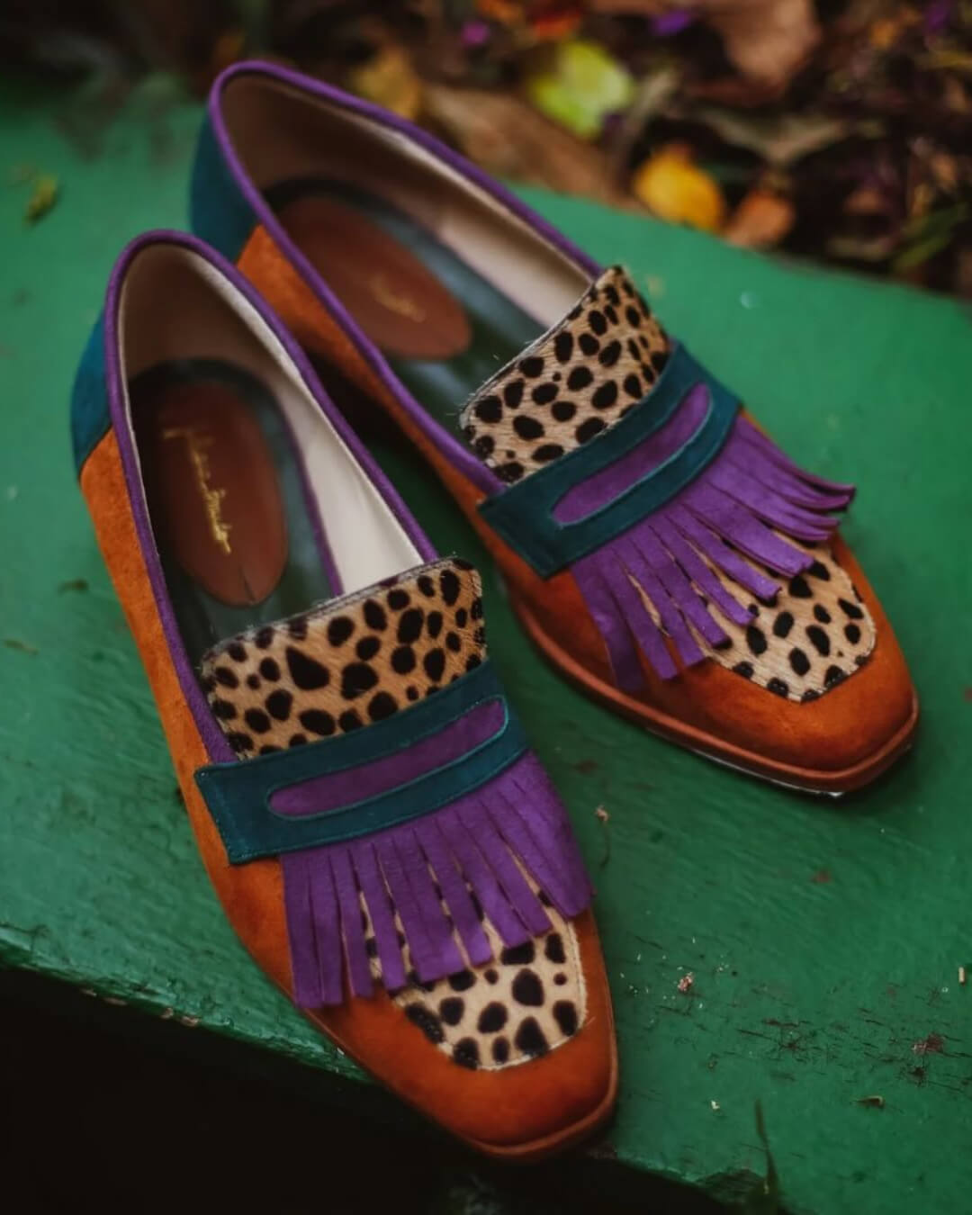Women's Loafers Animal Print Black Synthetic with Fringes - Image 3