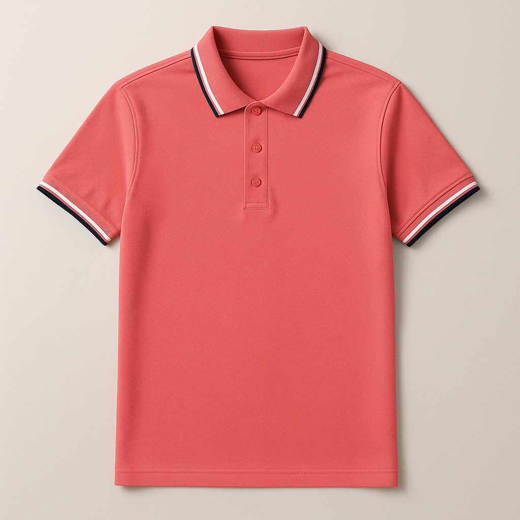 Men's Tipped Collar Polo Shirt in Red – front view | Hensley London