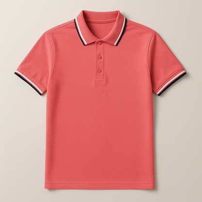 Men's Tipped Collar Polo Shirt in Red – front view | Hensley London