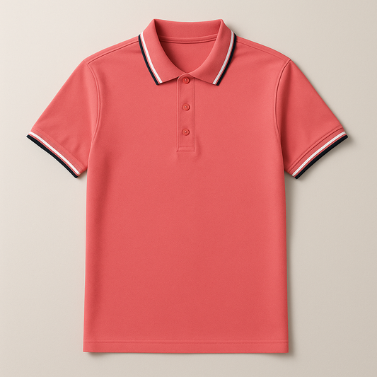 Men's Tipped Collar Polo Shirt in Red – front view | Hensley London