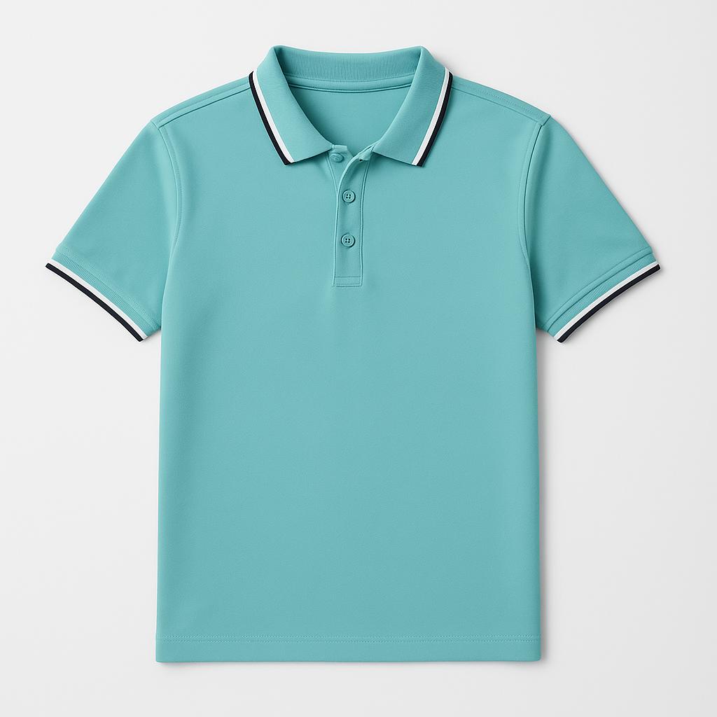 Men's Tipped Collar Polo Shirt in Turquoise Blue – front view | Hensley London