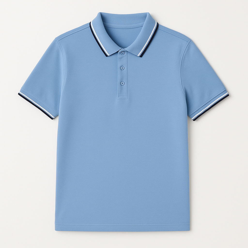 Men's Tipped Collar Polo Shirt in Blue – front view | Hensley London