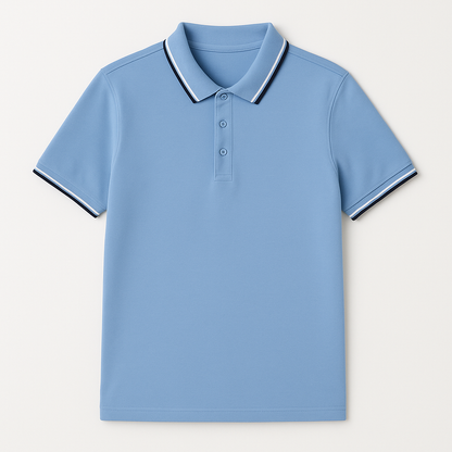 Men's Tipped Collar Polo Shirt in Blue – front view | Hensley London