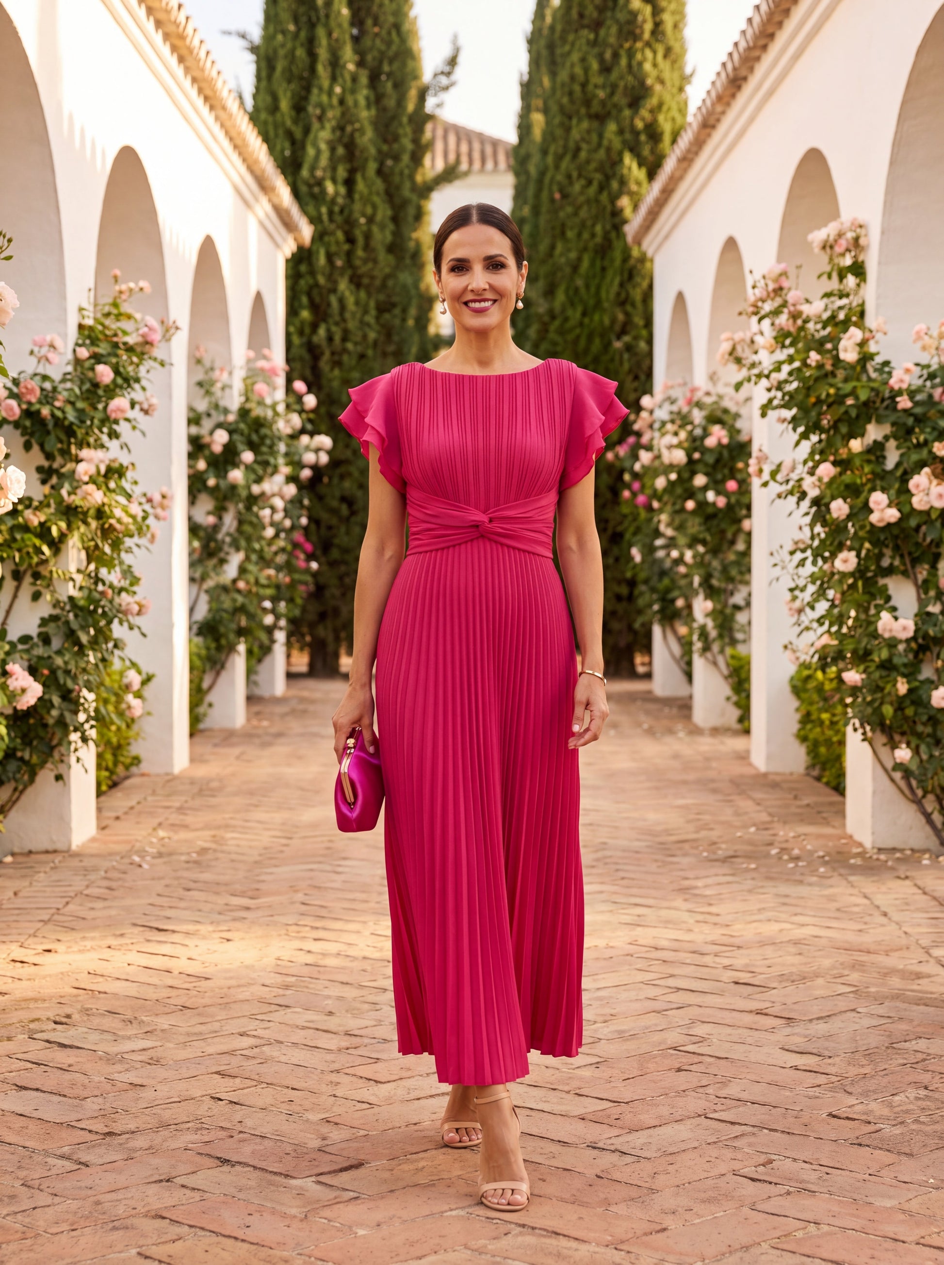 Women's Pleated Evening Maxi Dress – product view | Hensley London