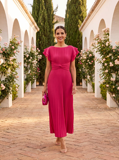 Women's Pleated Evening Maxi Dress – product view | Hensley London
