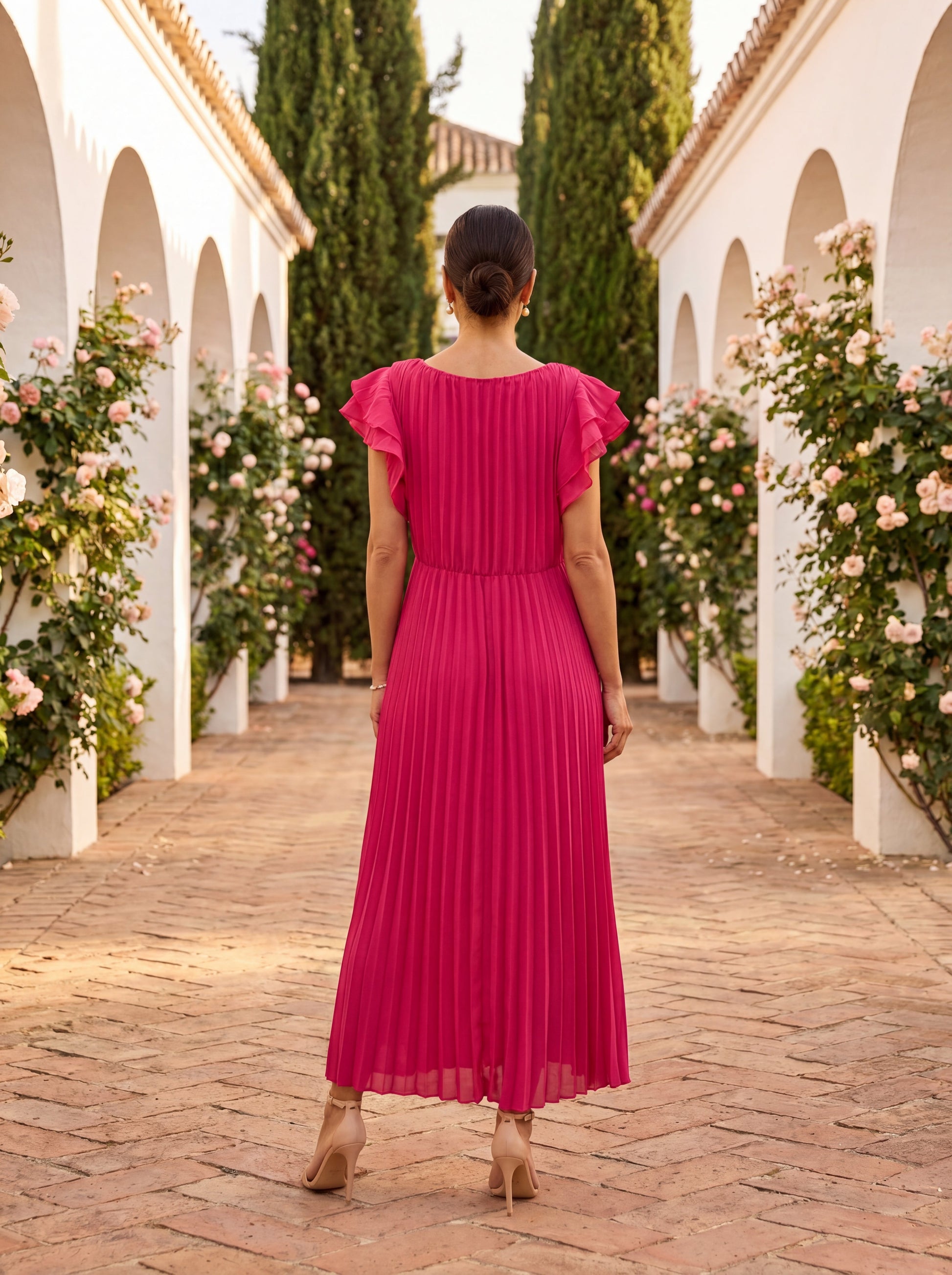 Women's Pleated Evening Maxi Dress – product view | Hensley London