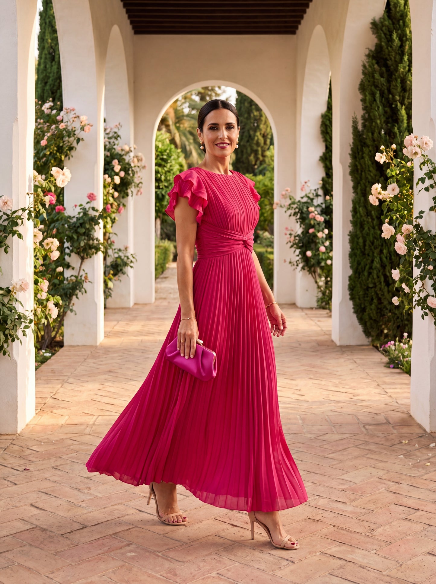 Women's Pleated Evening Maxi Dress – product view | Hensley London