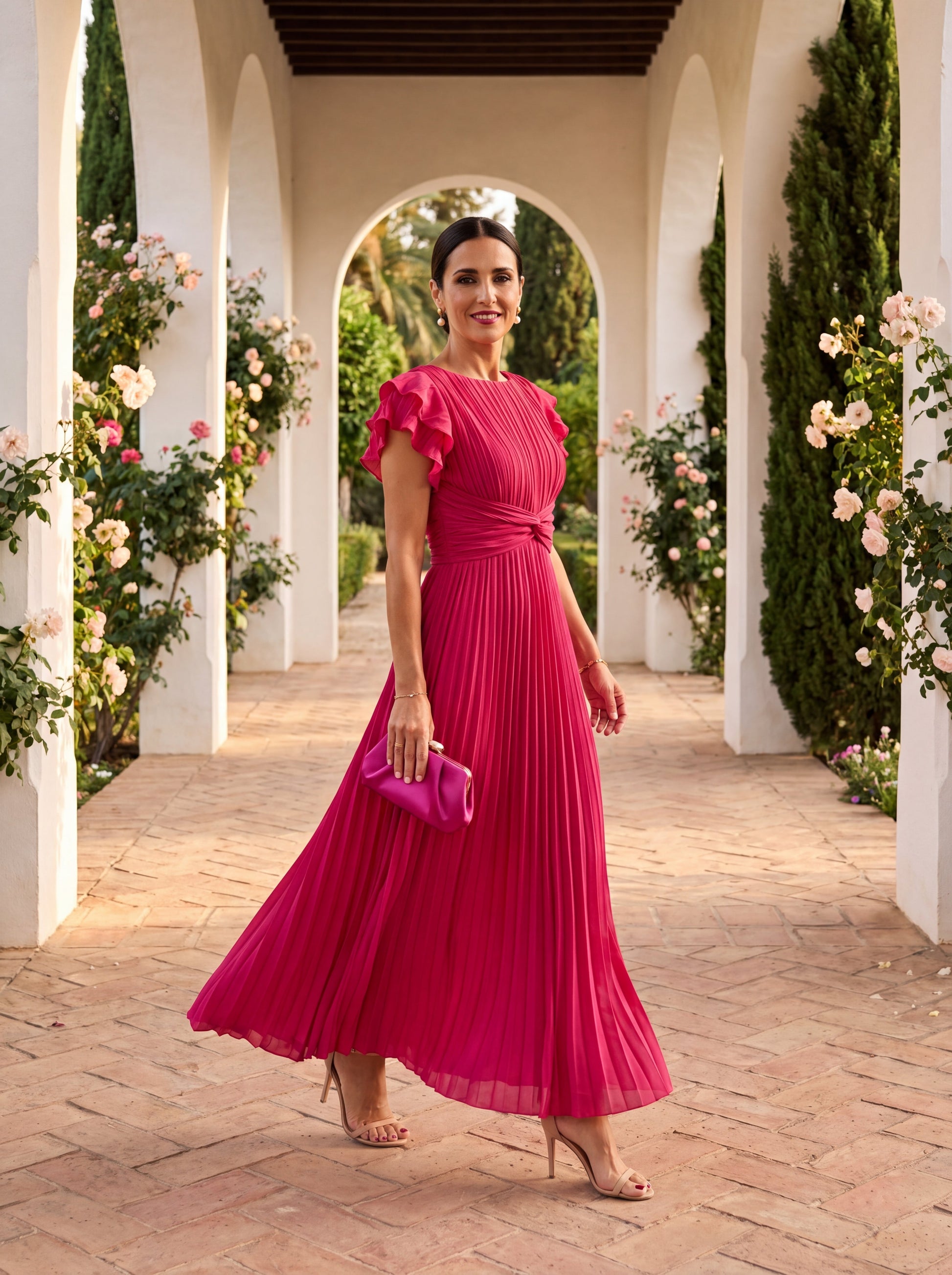 Women's Pleated Evening Maxi Dress – product view | Hensley London